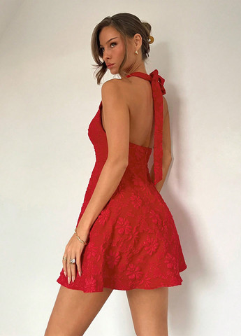 Красное кэжуал платье с открытой спиной SHEIN однотонное