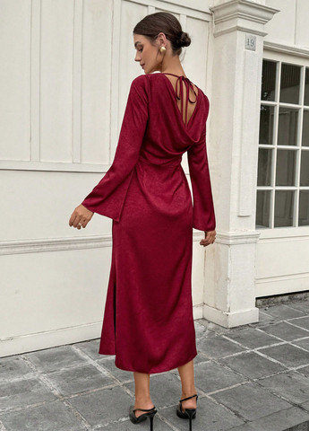 Бордовое вечернее, кэжуал платье с открытой спиной SHEIN однотонное