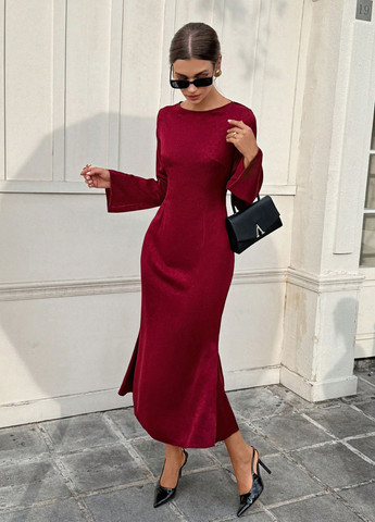 Бордовое вечернее, кэжуал платье с открытой спиной SHEIN однотонное