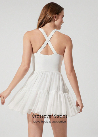 Белое спортивное, кэжуал платье клеш SHEIN однотонное