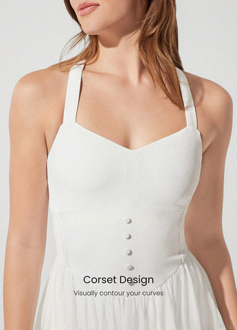 Белое спортивное, кэжуал платье клеш SHEIN однотонное