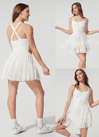 Белое спортивное, кэжуал платье клеш SHEIN однотонное