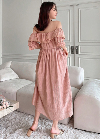 Світло-рожева кежуал, коктейльна сукня з відкритими плечима, кльош SHEIN однотонна