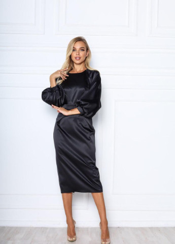 Черное женское платье с рукавом фонариком черного цвета 372894 New Trend