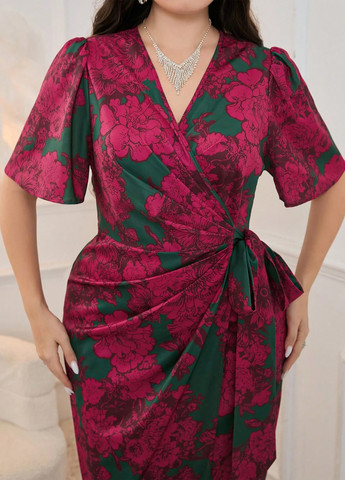 Комбінована ділова сукня на запах, футляр SHEIN з квітковим принтом