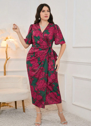 Комбінована ділова сукня на запах, футляр SHEIN з квітковим принтом