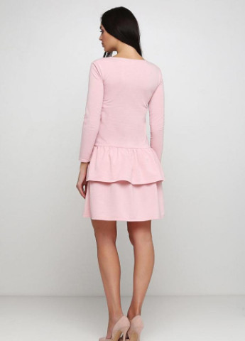 Рожева кежуал молодіжне зручне плаття зі спідницею воланами з двунитка camomile Podium однотонна