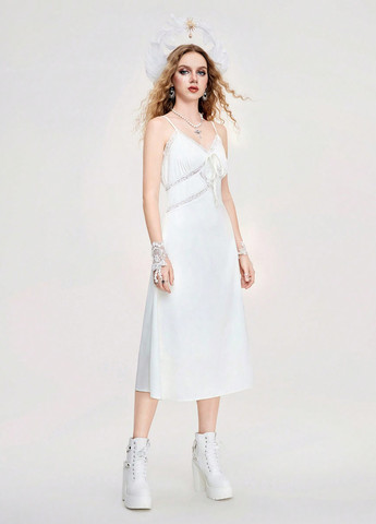 Білий карнавальний, кежуал сукня сукня-комбінація SHEIN однотонна