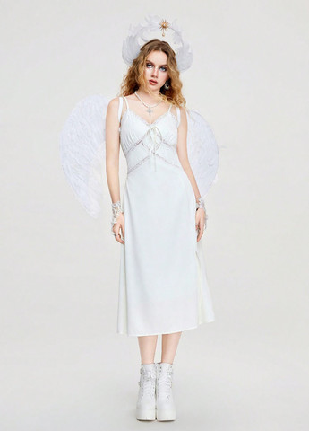 Білий карнавальний, кежуал сукня сукня-комбінація SHEIN однотонна