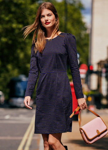 Темно-синее кэжуал платье футляр Boden с геометрическим узором