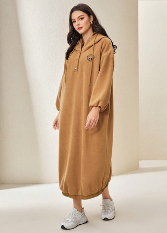 Світло-коричнева кежуал сукня сукня-худі SHEIN однотонна