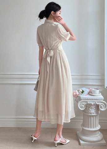 Айвори коктейльное, кэжуал платье клеш SHEIN однотонное