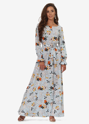 Сіро-голубий кежуал сукня, сукня кльош Lila Kass з квітковим принтом