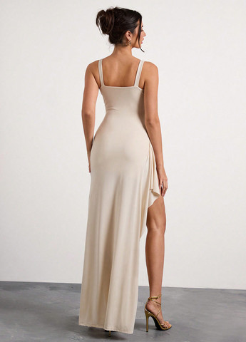 Бежевое коктейльное, кэжуал платье SHEIN однотонное