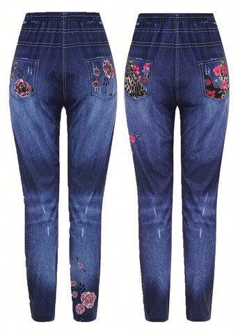 Синие демисезонные джеггинсы (2 шт.) SHEIN