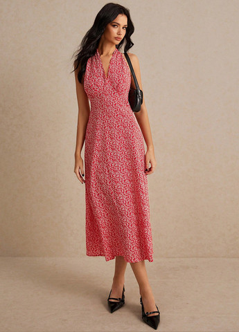 Червона кежуал сукня з відкритими плечима SHEIN з квітковим принтом