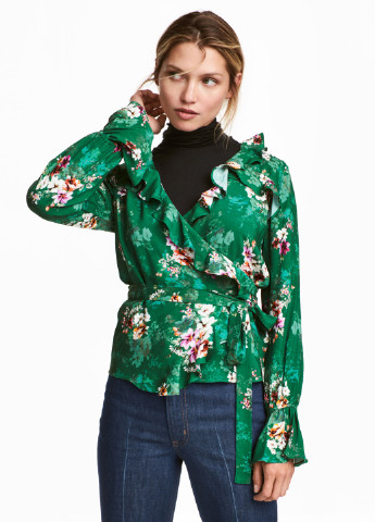 Зеленая демисезонная блуза на запах H&M