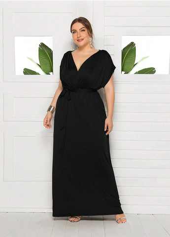 Чорна кежуал сукня на запах SHEIN однотонна