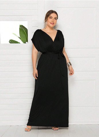 Чорна кежуал сукня на запах SHEIN однотонна