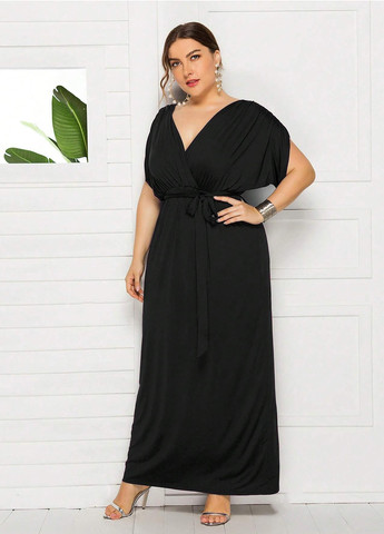 Чорна кежуал сукня на запах SHEIN однотонна