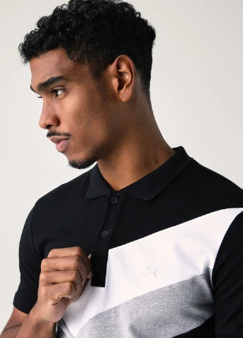 Черная футболка-поло для мужчин Lacoste колор блок
