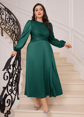 Темно-зелена кежуал сукня кльош SHEIN однотонна