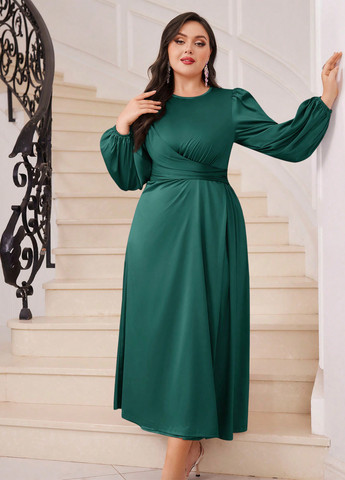 Темно-зелена кежуал сукня кльош SHEIN однотонна