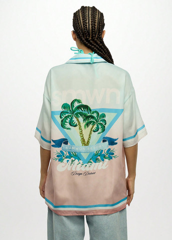 Цветная пляжный, кэжуал рубашка с рисунком SHEIN