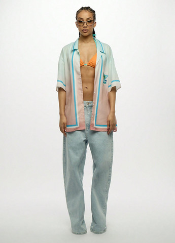 Цветная пляжный, кэжуал рубашка с рисунком SHEIN