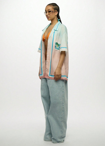 Цветная пляжный, кэжуал рубашка с рисунком SHEIN