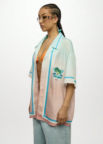 Цветная пляжный, кэжуал рубашка с рисунком SHEIN