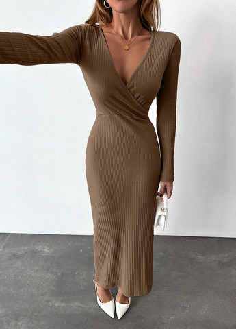 Темно-бежевое кэжуал платье SHEIN однотонное