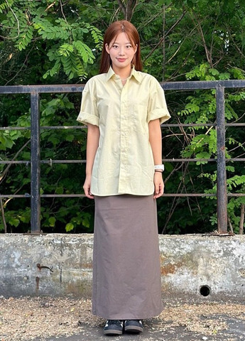 Светло-желтая кэжуал рубашка однотонная Uniqlo