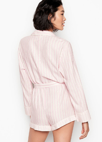 Комбінезон Victoria's Secret комбінезон-шорти смужка світло-рожевий домашній бавовна, фланель