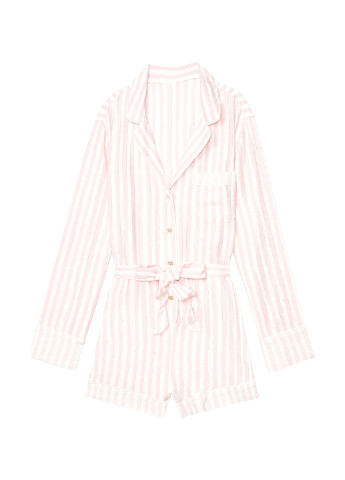 Комбинезон Victoria's Secret комбинезон-шорты полоска светло-розовый домашний хлопок, фланель
