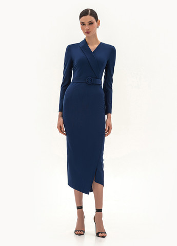 Индиго кэжуал платье на запах, футляр BGL однотонное