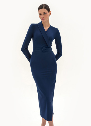 Индиго кэжуал платье на запах, футляр BGL однотонное