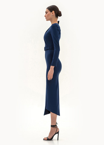 Индиго кэжуал платье на запах, футляр BGL однотонное