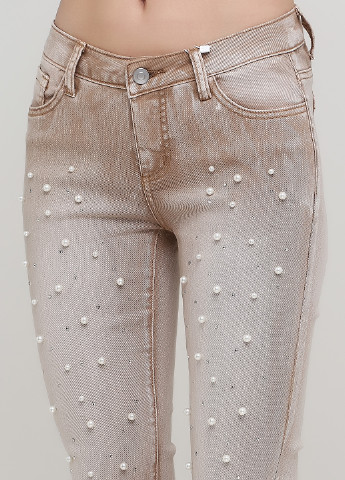 Бежевые демисезонные укороченные, зауженные джинсы Rick Cardona
