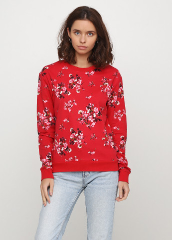 Свитшот H&M - Прямой крой цветочный красный кэжуал - (152508527)