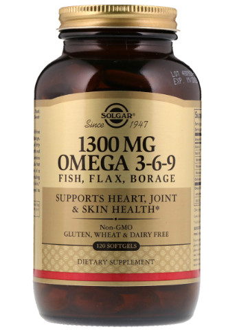 Омега 3-6-9, 1300 мг,, 120 желатинових капсул Solgar (225714468)