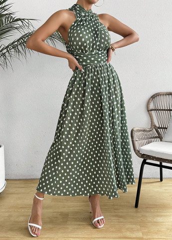 Темно-зеленое кэжуал платье а-силуэт SHEIN в горошек