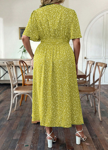 Лайм кэжуал платье в стиле ампир SHEIN с цветочным принтом