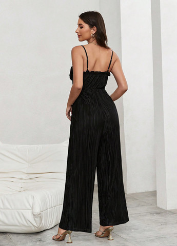 Комбинезон SHEIN комбинезон-брюки однотонный чёрный вечерний, кэжуал полиэстер