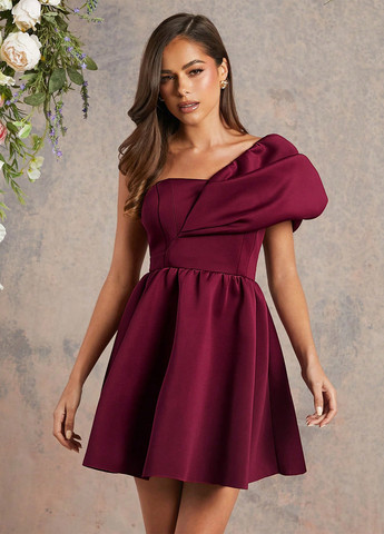 Бордова кежуал, коктейльна сукня бебі долл, з відкритою спиною SHEIN однотонна