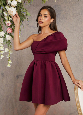 Бордова кежуал, коктейльна сукня бебі долл, з відкритою спиною SHEIN однотонна