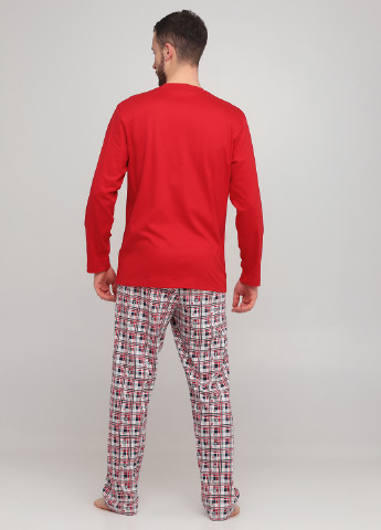 Піжама (лонгслів, штани) Calida лонгслив + брюки клітинка червона домашня трикотаж, бавовна