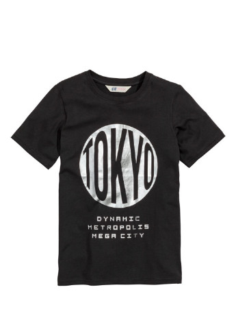 Черная летняя футболка с коротким рукавом H&M