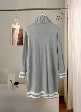 Серое кэжуал платье платье-свитер SHEIN однотонное