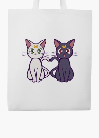 Эко сумка шоппер белая Луна Кошки Сейлор Мун (anime Sailor Moon Cats) (9227-2849-WT2) Еко сумка шоппер біла 41*35 см MobiPrint (221683000)